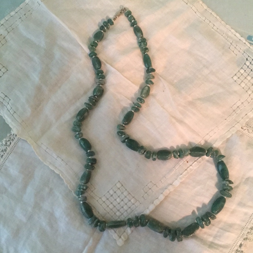 Natural Green Gem and Pearl Necklace